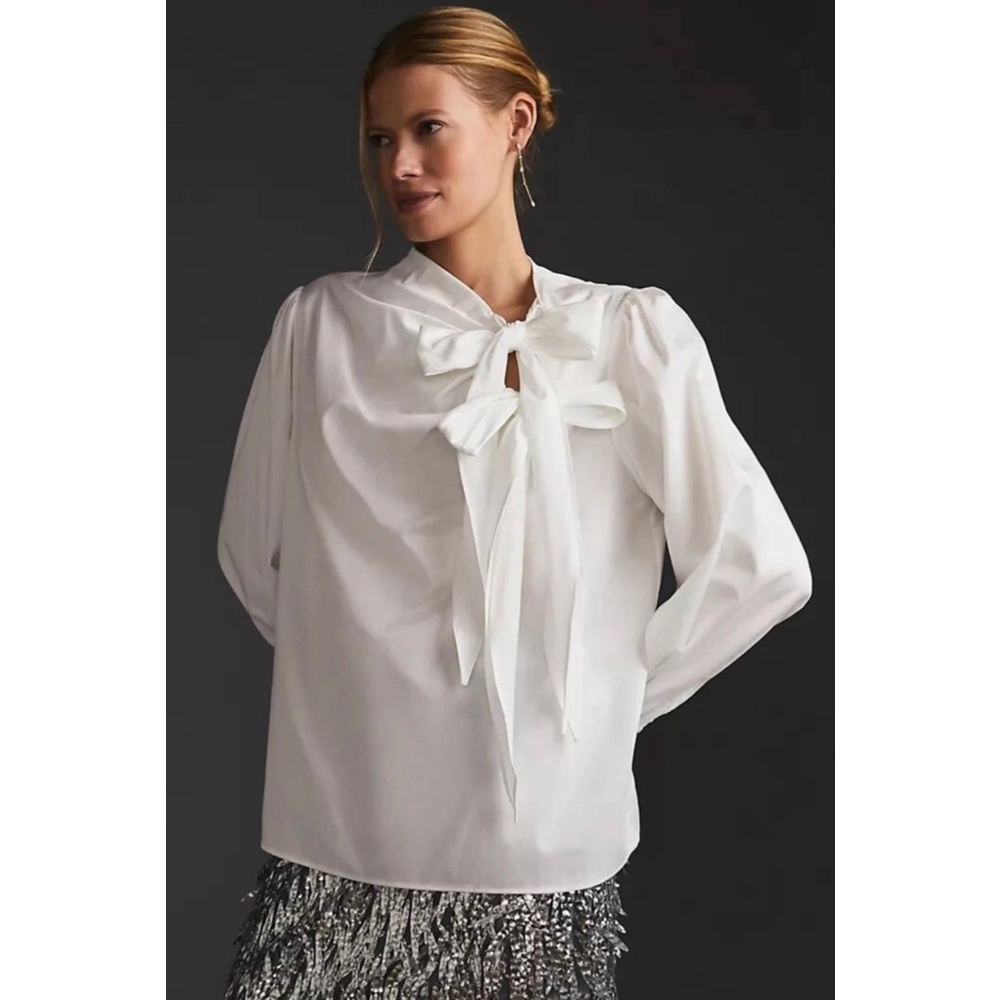 Anthropologie Maeve White Poplin Tie Bow - Picture 2 of 5